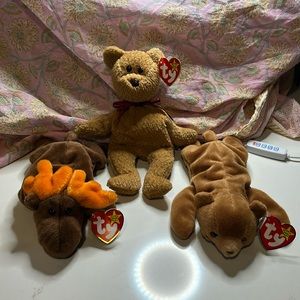3 Ty retired Beanie Baby original color brown